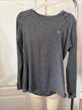 Champion Women's Heather Charcoal Crewneck Athletic Top with Thumbholes Size L